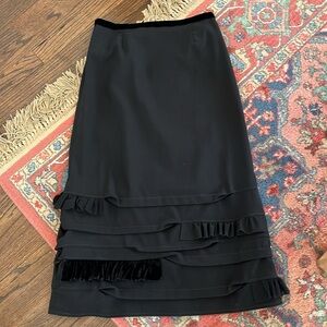 Neesh‎ by D.A.R. Anthropologie black formal midi skirt ruffled hem women's small